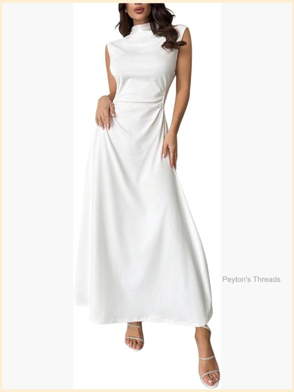 High Neck Ruched Maxi Dress Cinched Waist Slip Formal Cocktail Dress - Picture 1 of 5